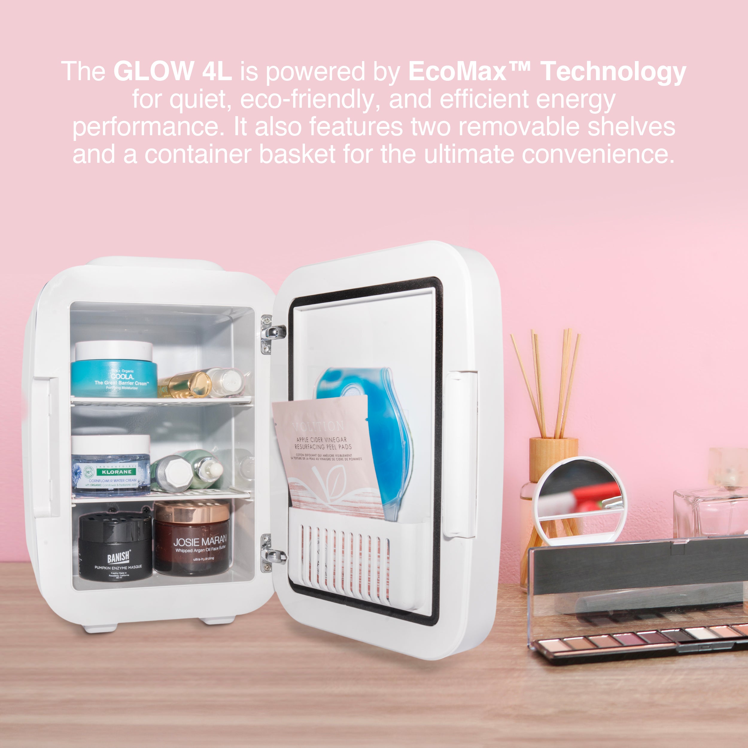 New* Glow 4L Mini Skincare Fridge with Mirror & LED Light