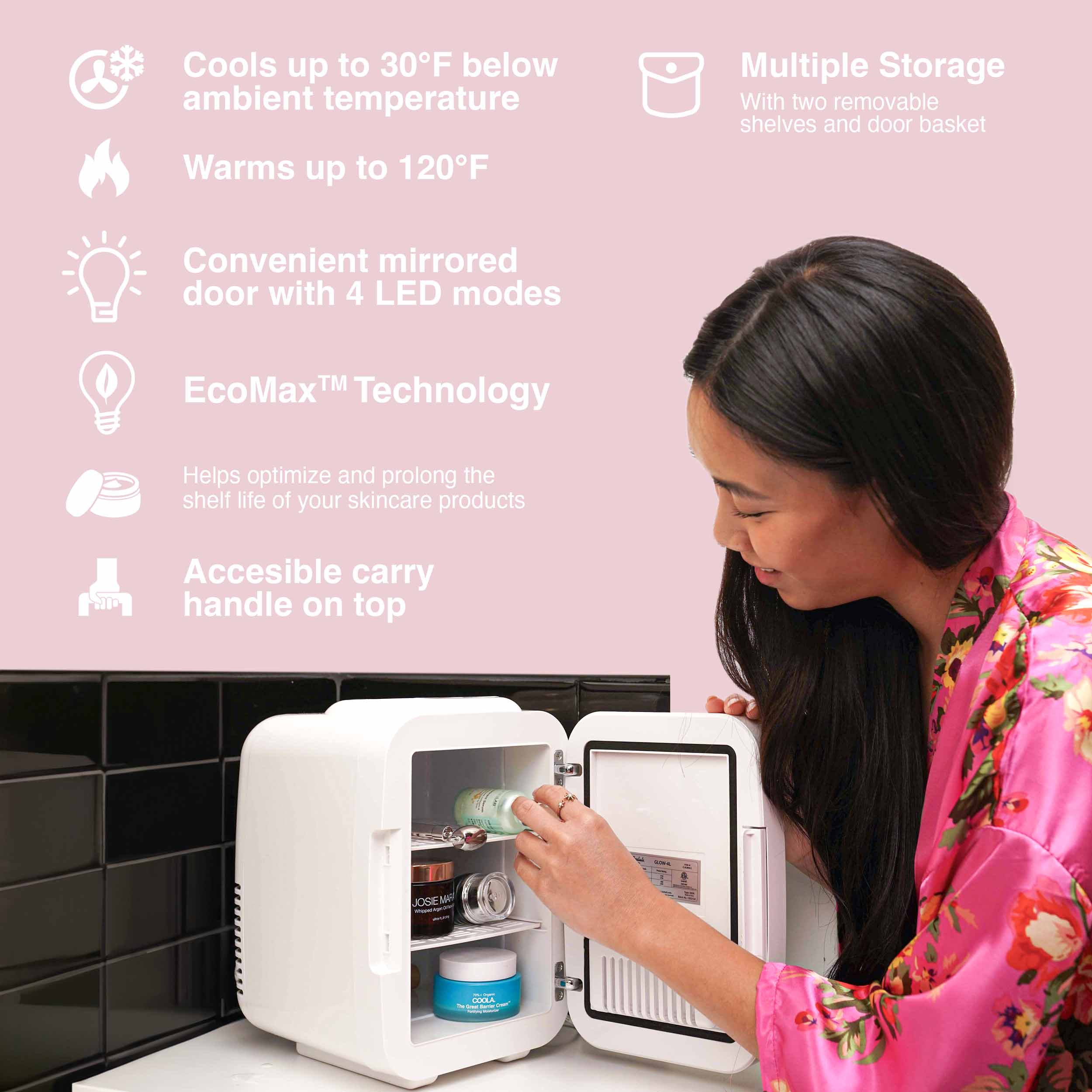 New* Glow 4L Mini Skincare Fridge with Mirror & LED Light