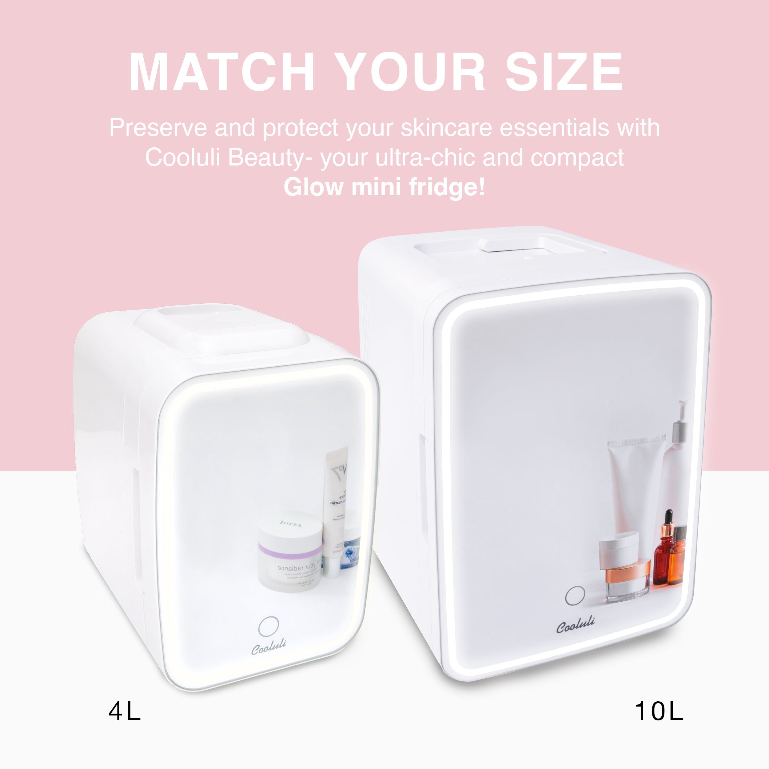 New* Glow 4L Mini Skincare Fridge with Mirror & LED Light
