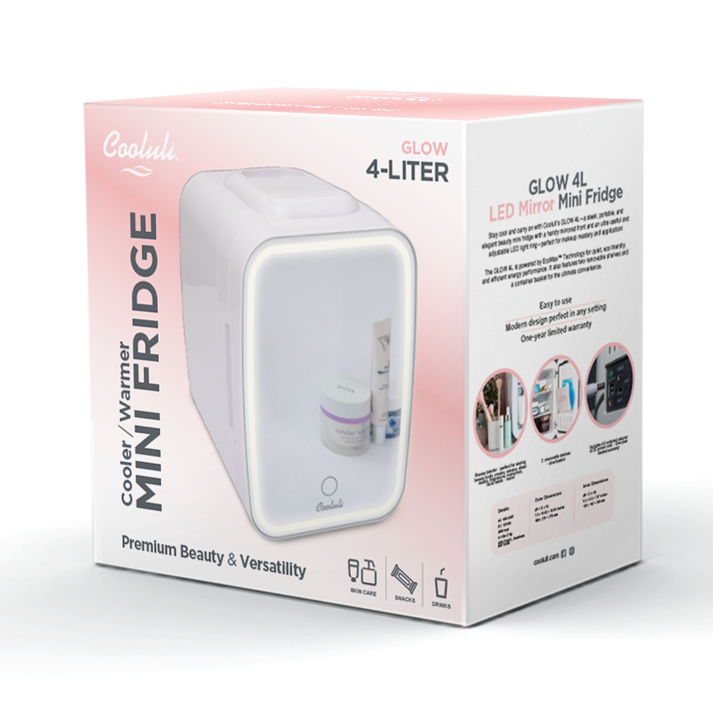 New* Glow 4L Mini Skincare Fridge with Mirror & LED Light
