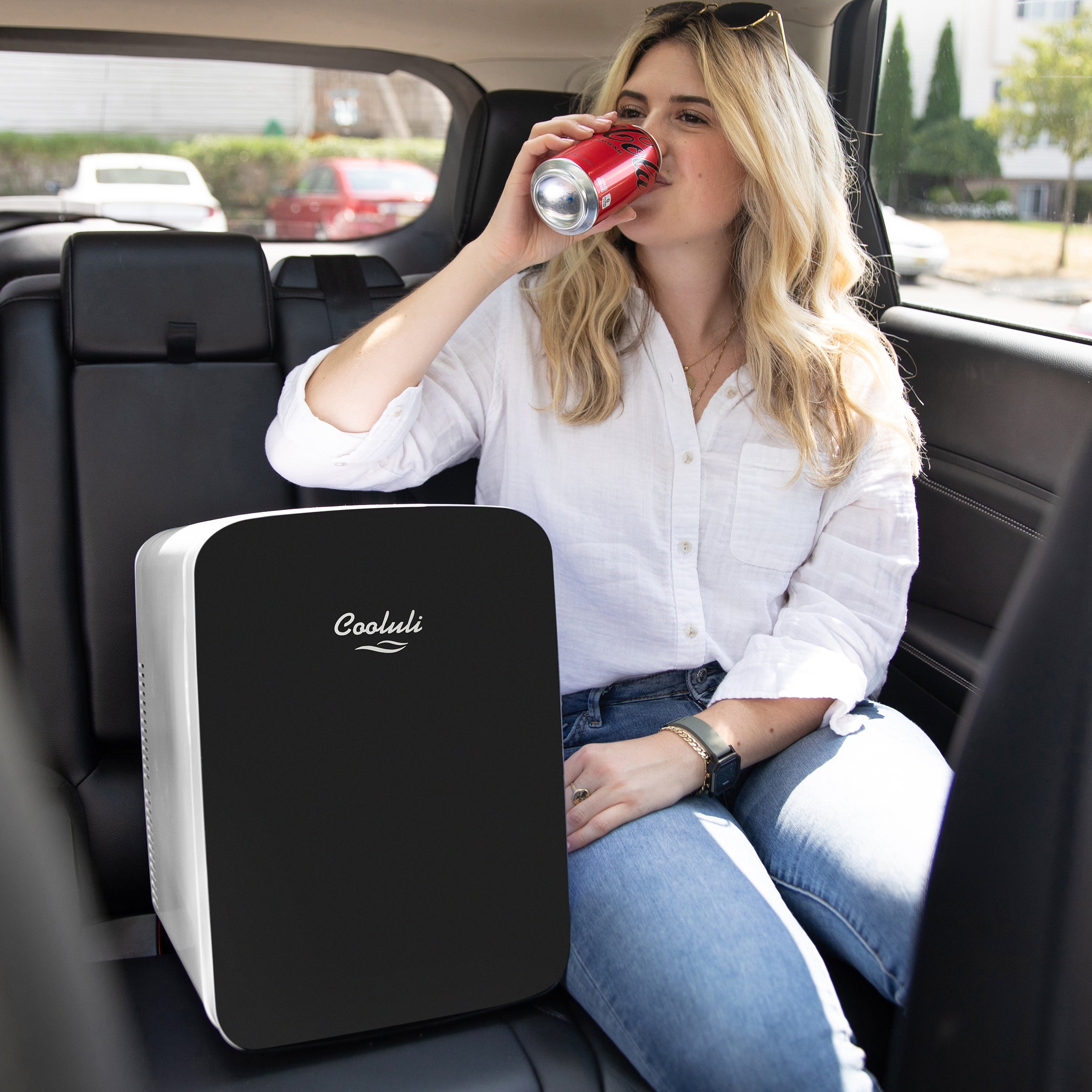  Cooluli Vibe Mini Fridge for Bedroom - With Cool Front Magnetic  Whiteboard - 15L Portable Small Refrigerator for Travel, Car & Office Desk  - Plug In Cooler & Warmer for Food